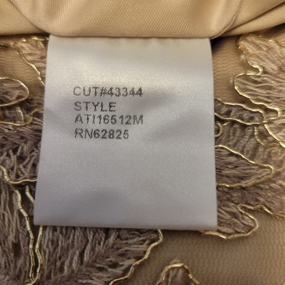 Tadashi Shoji Sz 8 Maci Gold Lace V-Neck Floral Embroidered Lined Cocktail Dress - Picture 6 of 16